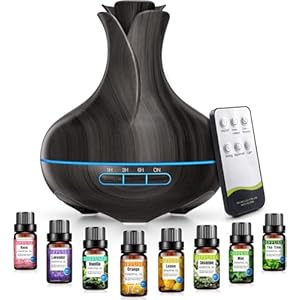 600 ML Aromatherapy Oil Diffusers With 8 Essential Oils Set, Ultrasonic Essential Diffuser With 2 Mist Modes, LED Lights,4 Timer For Large Room