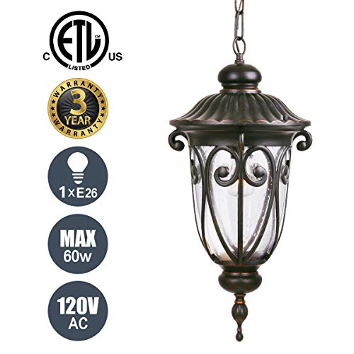 Goalplus Outdoor Pendant Light Fixture For Porch, 20 1/2" High Antique Bronze Hanging Patio Light Fixture, Exterior Waterproof Ceiling Hanging Lantern With Clear Seeded Glass, Lmp0519-M #TOP1