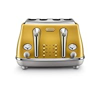 De'Longhi Icona Capitals 4 Slice Toaster, CTOC4003Y, Authentic Italian Design Toaster With Heating, Defrosting, Bagel And Toasting Functions, Yellow
