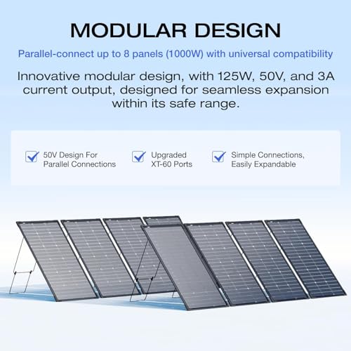 EF ECOFLOW 2PCS 125W Solar Panels, 250W Bifacial Rigid Modular Solar Panel Up to 25% Efficiency with IP68 Waterproof Rate, Adjustable Support and Solar Angle Guide for Camping, RVs & Home