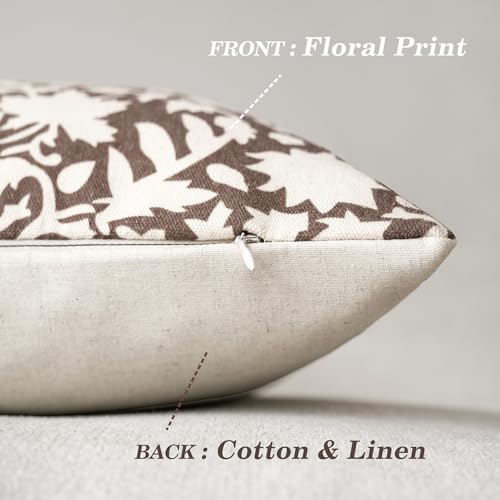 Image of Foindtower Set of 2 Decorative Neutral Floral Throw Pillow Covers Accent Farmhouse Cushion Covers Boho Vintage Pillowcase for Couch Sofa Bedroom Living Room Home Decor,20x20 Inch,Brown