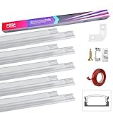 PEBA LED Profil, LED Aluminium Profil U-Form 10m, LED Leisten in Aluprofil mit Eckverbinder, Klebstoff, Endkappen und Montageclips, LED Streifen Kanal und Diffusor, LED Kanal 10 x 1m/3,3ft