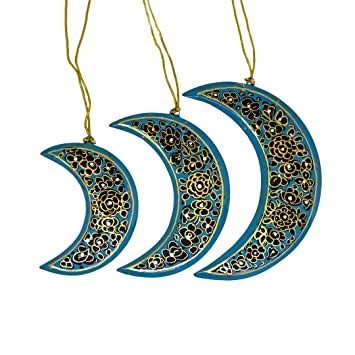 Baba Art and Crafts Handmade Christmas Ornaments Handmade Christmas Baubles Handmade Paper Mache Shatterproof Handcrafted Indian Perfect Hanging Items (1 Moon and 1 Star Set) - Image 3 thumbnail