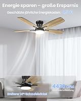Airwit 106 cm Deckenventilator mit Beleuchtung und Fernbedienung, Deckenventilator mit Licht, leiser 20 dB DC-Motor, dimmbare 18W LED, Timer, doppelseitige Flügel, für Schlafzimmer Wohnzimmer – Ansicht 2