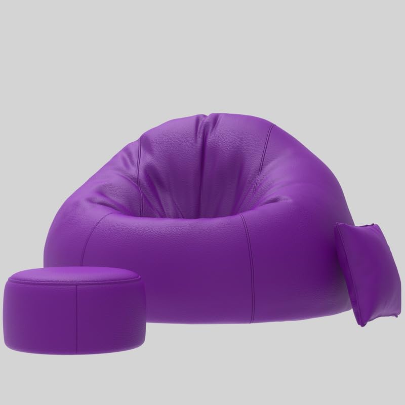 Image of Biggie Bean Bag Chair with Beans Filled 5XL Classic Comfort Bean Sofa-Crafted for Comfort-Styled for Modern Homes with Free Cushion & Footrest (Matching Color : Leatherette Purple)