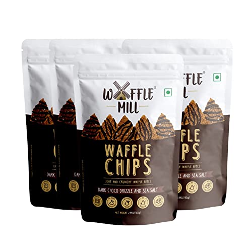 Image of Waffle Mill - Waffle Chips - Dark Choco Drizzle and Sea Salt - Pack of 4-320Gm