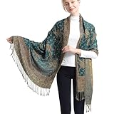 Ciormis Paisley Pattern Pashmina Scarf Fringed Pashmina and Shawl for Evening Dresses(Style 1-Dark Seagreen)