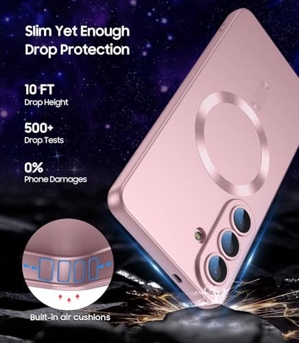 Image of DIZORO Samsung S26 Case, Compatible with Mag Safe Back Cover, Matte Luxury Metallic Luster Flexible TPU Wireless Charging Shockproof Case with Camera Protector Lens (Pink)