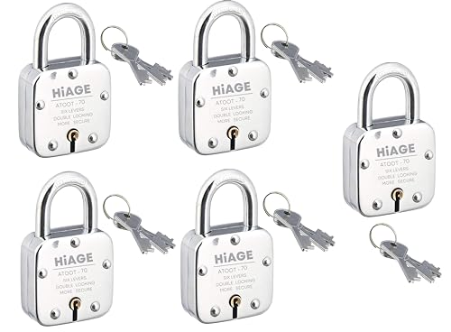 Image of Smart Shophar Brass and Steel Hiage Atoot Padlock 70 MM Silver, Pack of 5 with Keys /Multipurpose Hardened Shackle Padlock for Door, Gate, Shutter and Home /Drill Resistant Body
