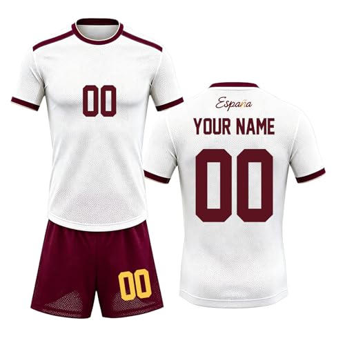 Allegorly Seleccion Española Mundial 2026 Personalizable Kit para Hombres y Niño Segunda Equipacion Camiseta y Pantalon con Nombre y Dorsal Color Blanco