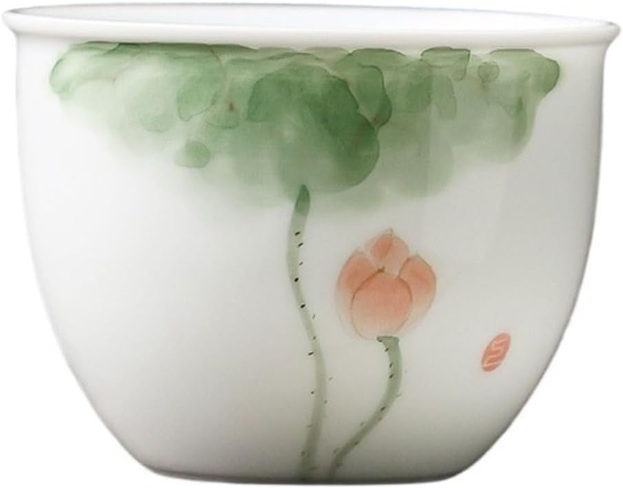 GSOUL Kungfu Tea cup Leisure Home Teacup Hand-painted Lotus Men's Personal Host Cup Chinese White Porcelain Drinking Tea Bowl Small Tea Cups