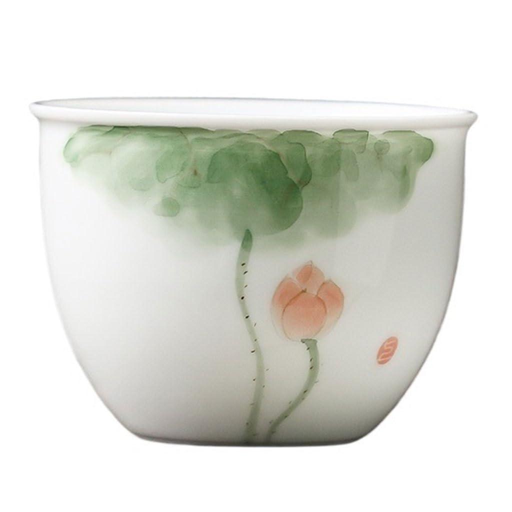 Tazas de té Pequeñas Taza de té de loto pintada a mano for el hogar, taza de té Personal for hombres, tazón de té for beber de porcelana blanca china Taza de té de Kungfu