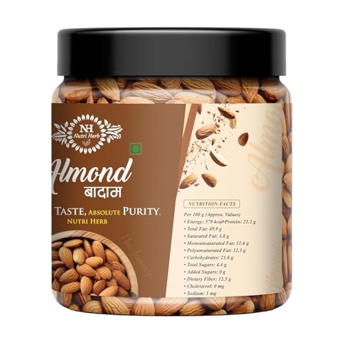 Image of Nutri Herb Premium California Almonds (Badam) (500gram)| Crunchy, Fresh & High in Protein | Nutrient-Rich Healthy Dry Fruit Snack