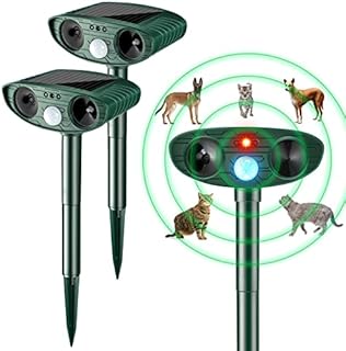 Kittmip Ultrasonic Animal Repellent Solar Powered Pest Repeller Motion Activated Cat Dog Deterrent Waterproof with Motion Sensor for Squirrels Raccoon Rabbit Fox, Garden Yard Farm (Green, 2 Pieces)