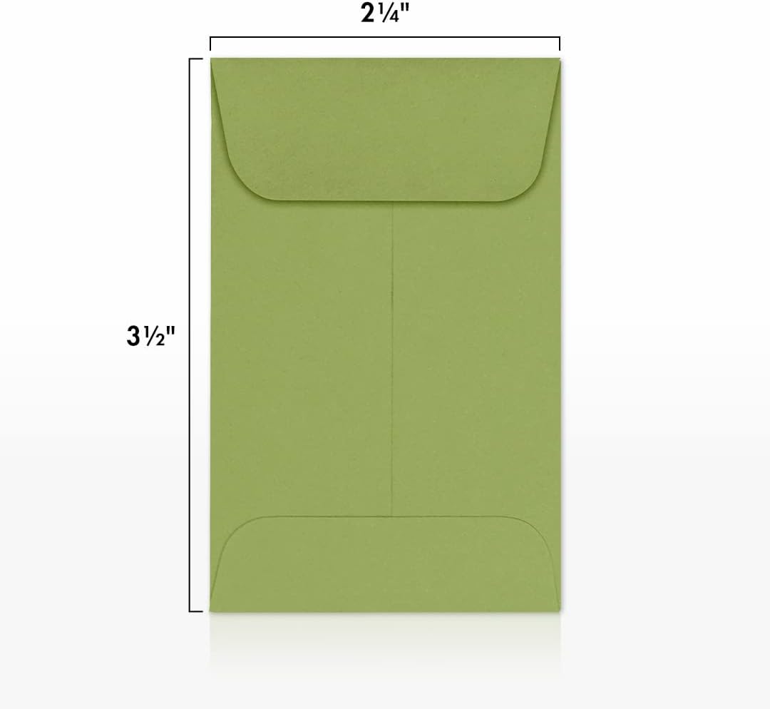 LUXPaper #1 Coin Envelopes | 2 1/4" x 3 1/2" | Avocado Green | 70lb. Text | 50 Qty (Pack of 2)