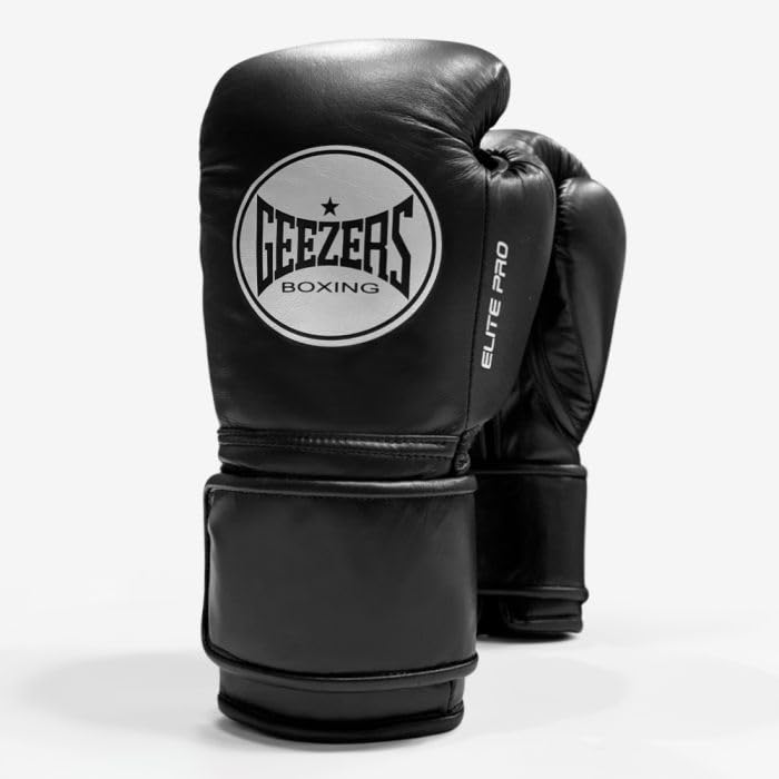 Geezers Boxing Elite Pro 2.0 Hook & Loop Sparring/Training Gloves - Mens, Womens Boxing Hook & Loop gloves - sparring gloves - ideal for heavy duty punch bags (Black, 10oz)