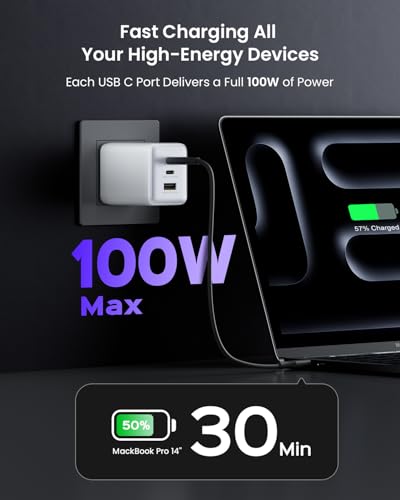Image of wegear 100W USB C Wall Charger, 3-Port PPS PD 3.0 Compact Foldable Wall Charger Block, Fast Power Adapter for MacBook Pro /Air, Dell XPS, iPad Pro, iPhone 17 /16 /15, Galaxy S25 /S24, (White)