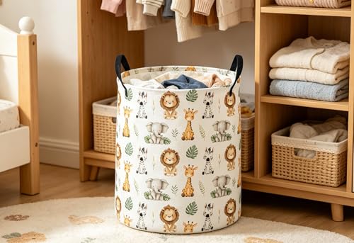 Image of ESSME Animal Laundry Basket,Collapsible Canvas Waterproof Storage Bin, Cute Hamper,Gift Baskets(Cute animal)