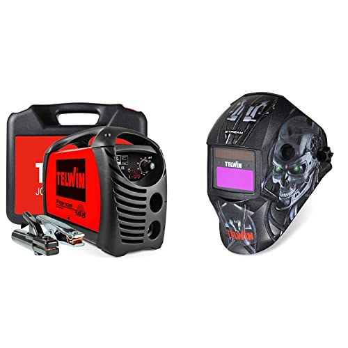 Telwin 07170085 Force 165 Saldatrice Inverter ad Elettrodo Completa di Accessori in Valigetta & 804234 STREAM ROBOT MASCHERA A CASCHETTO PER SALDATURA MMA/MIG-MAG/TIG