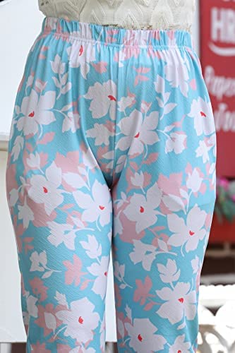 Image of Leriya Fashion Womens Wide Leg Pants Flowers Floral Print Drawstring Loose Long Trousers & Leggings