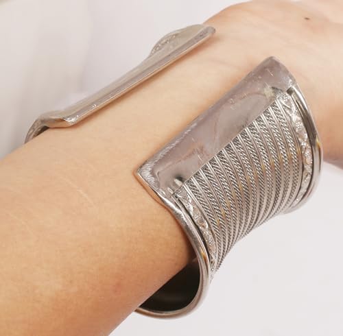 Image of Touchstone Indian Bollywood Desire Brass Base Exotic Workmanship Free Size Cuff Bracelet in Antique Gold Or White Or Copper Tone for Women.