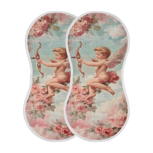 xigua Valentine's Day Cupid Muslin Baby Burp Cloths Set of 2, Super Soft & Absorbent Burping Rags, Cotton Burp Clothes Shower Gift for Newborn, Baby Girls and Boys2