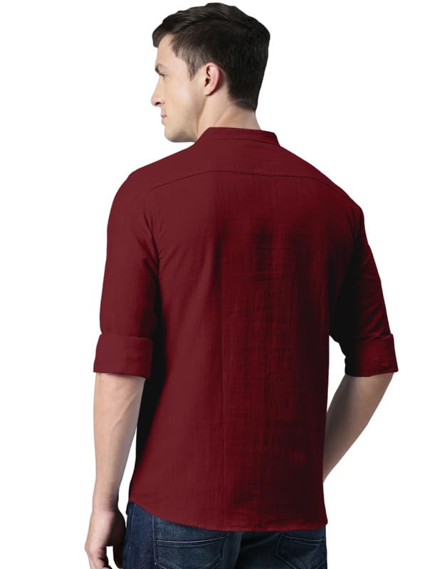 Image of ROYALSCOUT Men's Cotton Blend Casual Short Kurta Shirt with Notch Neck and Button Detail | Full Sleeve Straight Fit Lightweight Ethnic Top for Summer