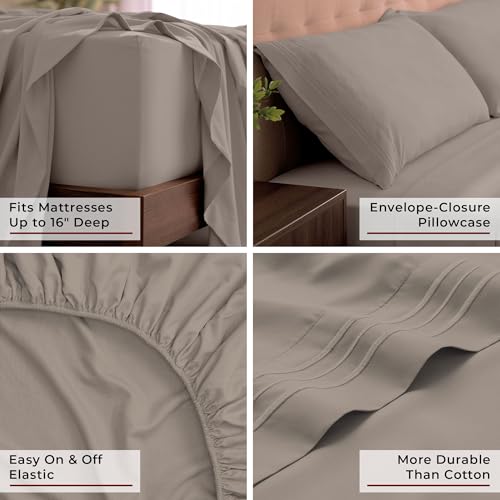 Image of Mellanni King Sheets Set - 4 PC Iconic Collection Bedding | Hotel Luxury, Extra Soft, Cooling Bed Sheets - Wrinkle, Fade, Stain Resistant (King, Tan)
