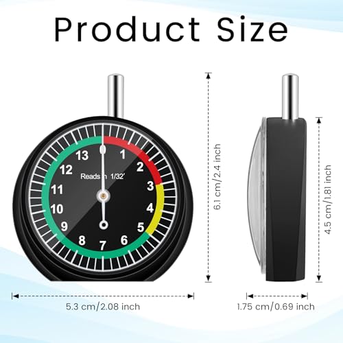 Image of Tallew 2 Pack Tire Tread Depth Gauge in 32nds Dial Type Tire Depth Gauge Bulk with Color Coded Easy Reading Professional Tool for Motorcycle Car Truck Bus, Black