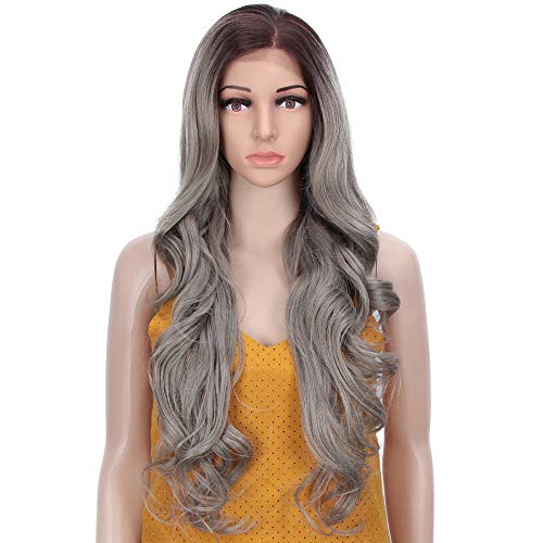REMY FORTÉ Easy 360 Lace Front wigs Natural Wavy Frontal Hair Wigs Free Parting Ombre Color Wig with Baby Hair 28 Inches 255 Grams (TT6/STREEL）