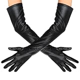 Yolev Damen Lange Lackleder Handschuhe Schwarz Vollfinger Handschuhe Punk Sexy Prom Mardi Gras Club Dance Kostüm Zubehör für Halloween Party Cosplay