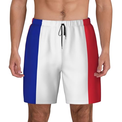 French Flag Print Men Stylish Functionality Swim Trunks Breathable Beach Shorts Surfing Gym Fishing