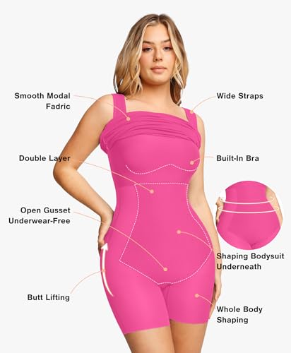 Image of Popilush Cocktail Dresses for Women Built in Shapewear Bra 8 in 1 Square Neck Mini Slit Party Summer Dress