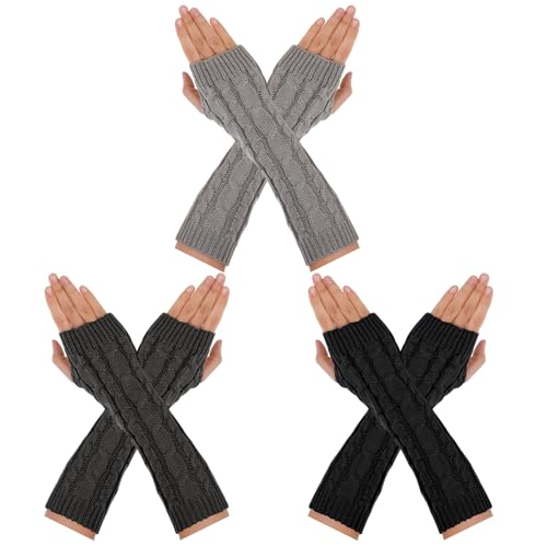 JTYKUYR 3 paires chauffe-bras mitaines sans doigts femmes gris noir