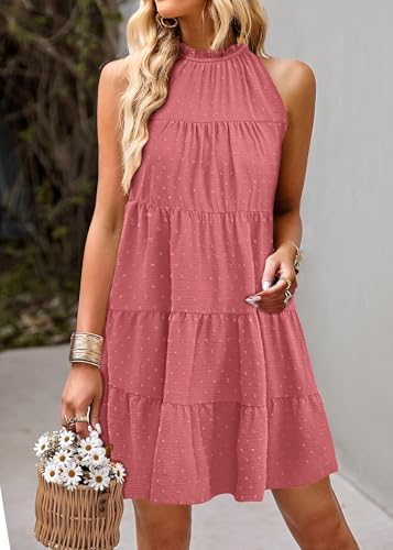Image of KIRUNDO Summer Sundresses for Women Halter Dress Babydoll