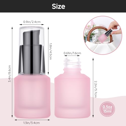 Image of Segbeauty 0.5oz Frosted Glass Lotion Bottle Empty, 3pcs Travel Lotion Container, 15ml Refillable Glass Travel Bottles for Toiletries, Hair Oil Bottles, Mini Size Skincare Cream Pump Bottle Mixed Color