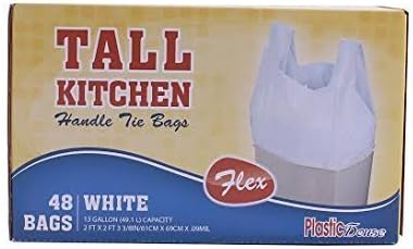 HANDLE TIE FLEX WHITE TALL KITCHEN TRASH BAGS, 13 GALLON, 48 CT (1)