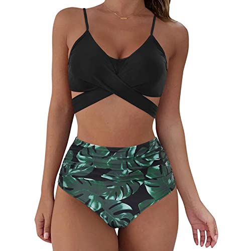 Jarseila Traje de Baño de Mujer 2 Piezas Crossover Conjuntos de Bikinis Mujer con Relleno Push Up Tops Bikini Cintura Alta Ropa de Baño 2022, Deja, M Cover