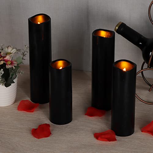 Image of antizer Flameless Candles Led Candles Pack of 9 (H 4 inch 5 inch 6 inch 7 inch 8 inch 9 inch x D 2.2 inch) Black Real Wax Battery Candles with Remote Timer
