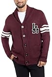 X RAY Mens Cardigan Sweater, Shawl Collar Letterman Varsity Button Down Cardigan Sweaters for Men, Burgundy - City Patch, Medium