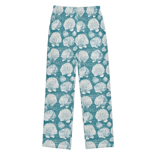 Pajama Pants Teal Turquoise Seashells PJ Bottoms Sleepwear Lounge Sleep Pant with Pockets - Main Image