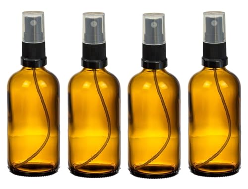 AP Apotheker Sprühflasche Braunglas 4 x 100 ml I Glas Zerstäuber mit feinem Sprühnebel I Für Parfum ätherische Öle & Kosmetik I UV-schützende Braunglasflaschen zum Befüllen