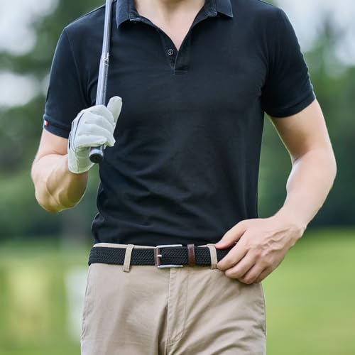 Belt for Men, 1 3/8" Mens Gift Stretch Braided Web Belt Elastic for Casual Golf Jeans, 2 Pack2