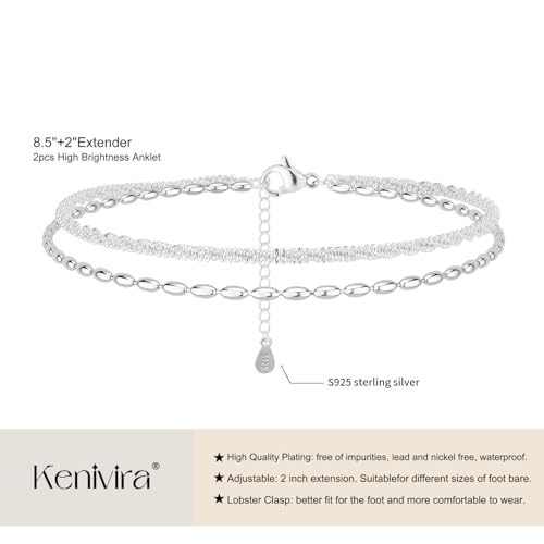 Image of Kenivira Sterling Silver Ankle Bracelets for Women,Gold Dainty Layered Waterproof Anklet for Women, Anklet Set Stackable Beach Gift Adjustable Size