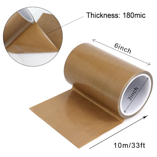 Image of BOMEI PACK PTFE Glass Cloth Tape, 1 Pack 6 inchx 33 ft High Temperature PTFE Tape Abrasion Resistant Surface Protection for Vacuum Sealer Machine, Hand Impulse Sealers Insulation Coated