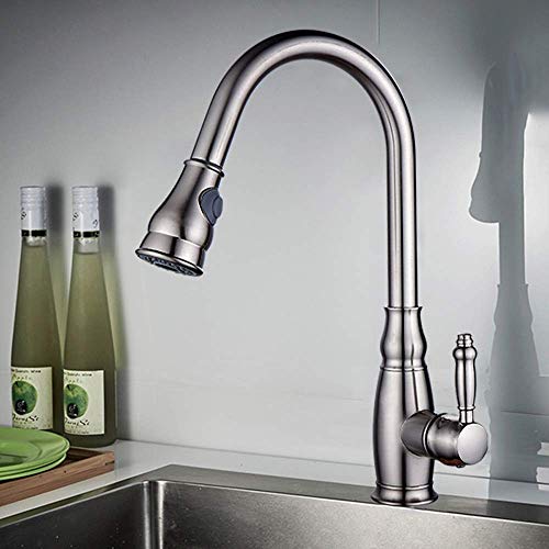 NATWEE Küchenarmatur, komplett aus Kupfer, Küchenarmatur, verdicktes Waschbecken, Waschbecken, Pumpe, Wasserhahn, drehbar, heiße und kalte Dusche, Wassersäule, Doppelauslass, EIN-Knopf-Steuerhahn,
