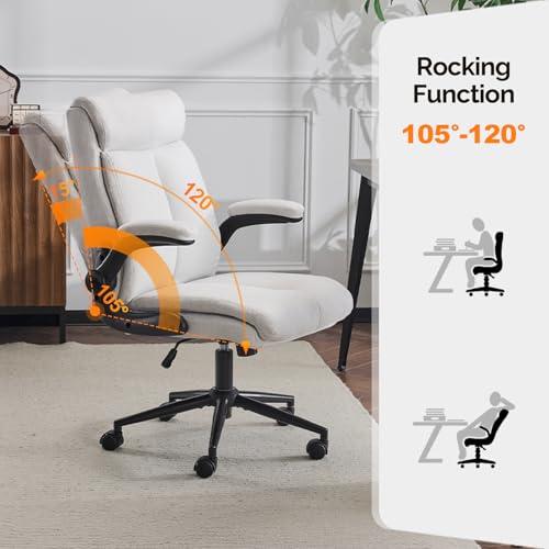 Bonnlo Silla de Escritorio con Reposabrazos Plegable, Silla de Oficina ergonómica, Silla giratoria, Regulable en Altura y Función de Inclinación, Oficina en Casa (Lino, Gris Claro) - imagen 5