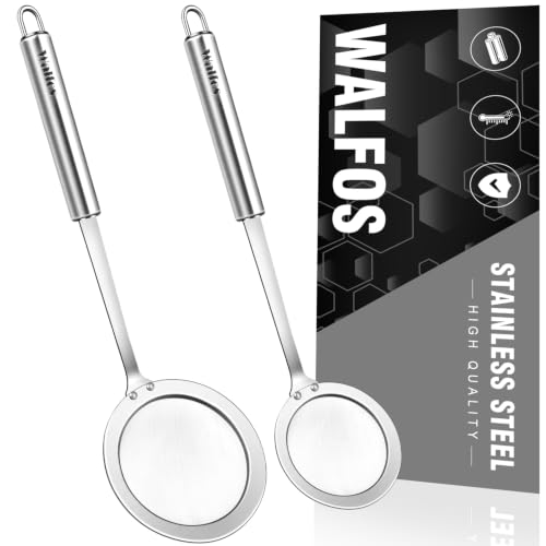 Walfos Fat Skimmer Spoon, Stainless Steel Fat skimmer For Cooking, Fine Mesh Strainer, Food Strainer Fit For Separation Of The Floating Foam, Fat, Grease - Set of 2 Sise