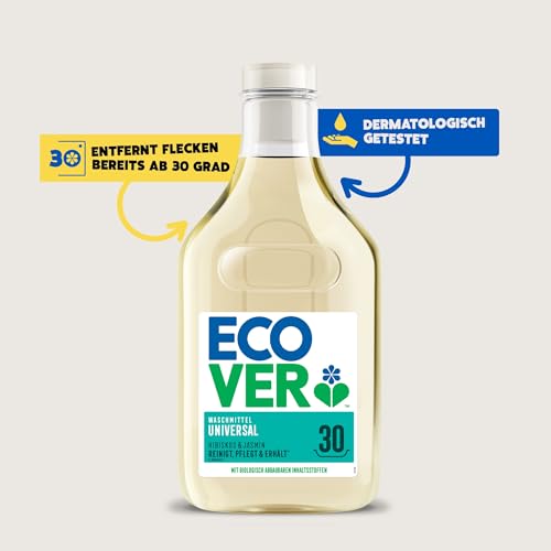 Ecover Waschmittel Universal Hibiskus & Jasmin (5L/100 Waschladungen), Flüssigwaschmittel mit pflanzenbasierten Inhaltsstoffen, pflegendes Vollwaschmittel für Erhalt und Schutz der Kleidung