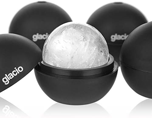 glacio Round Ice Cube Molds - Whiskey Ice Sphere Maker - Makes 2.5 Inch Ice Balls - 4 Pack